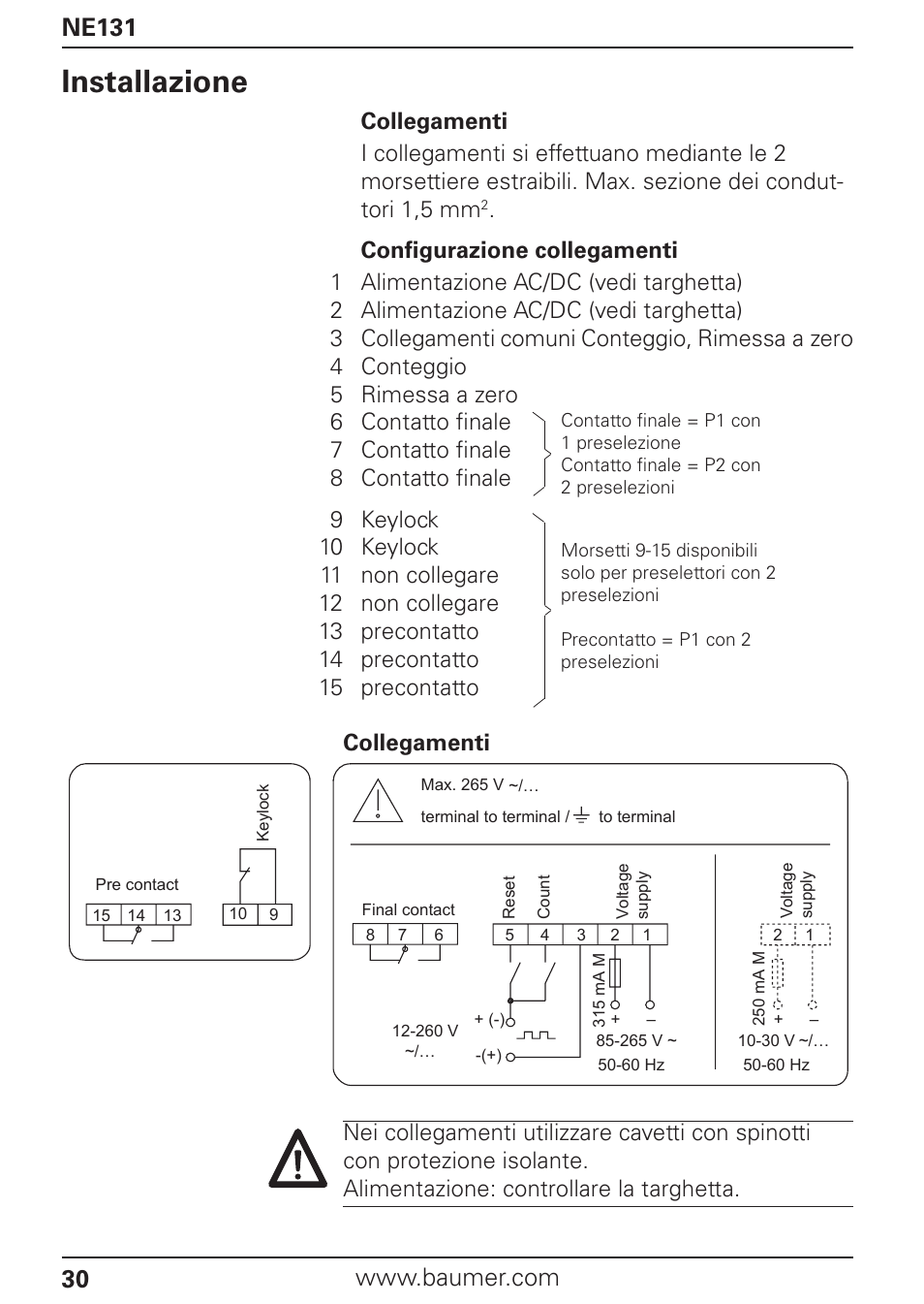 Installazione | Baumer NE131 User Manual | Page 30 / 48