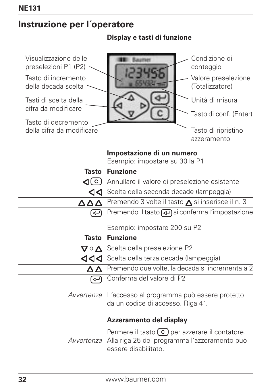 Instruzione per l´operatore | Baumer NE131 User Manual | Page 32 / 48