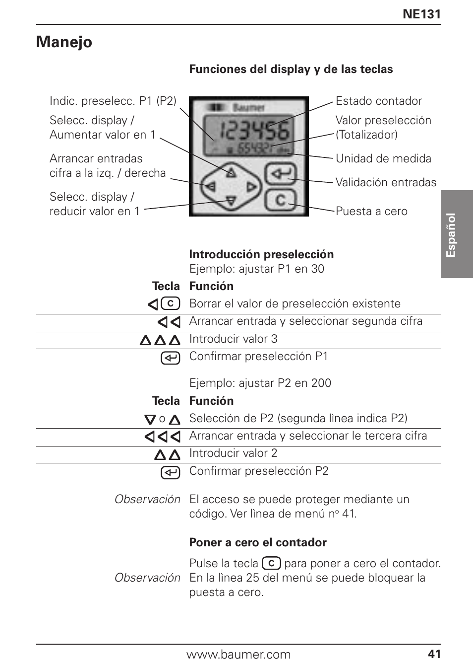 Manejo | Baumer NE131 User Manual | Page 41 / 48