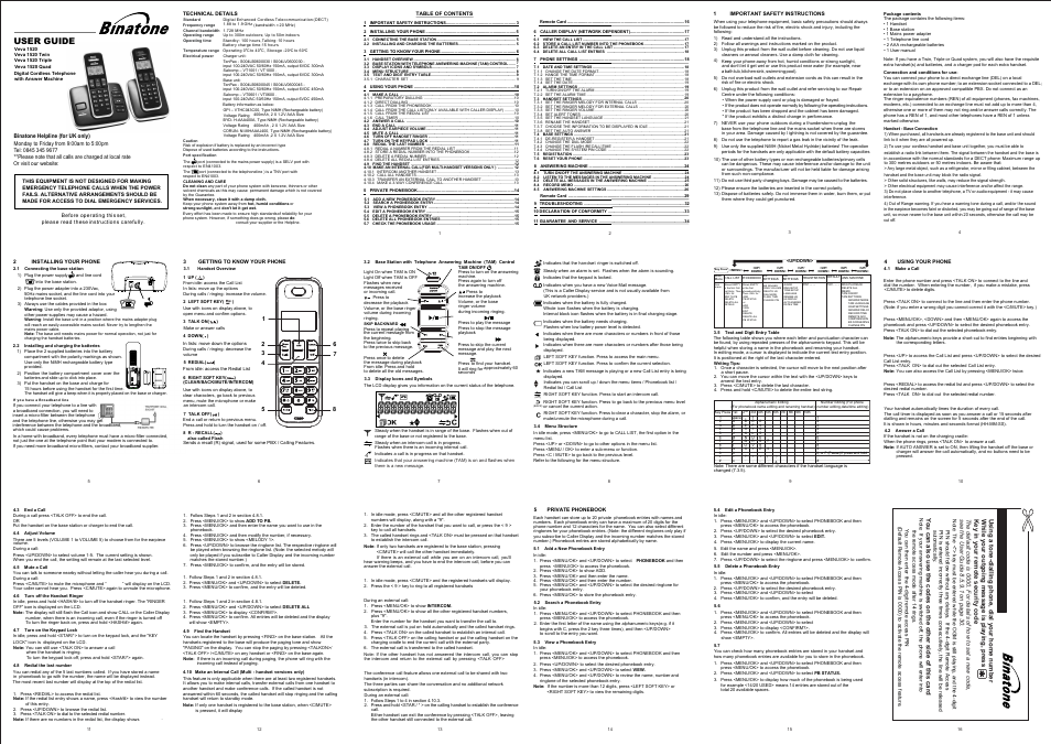 Binatone VEVA 1520 User Manual | 2 pages