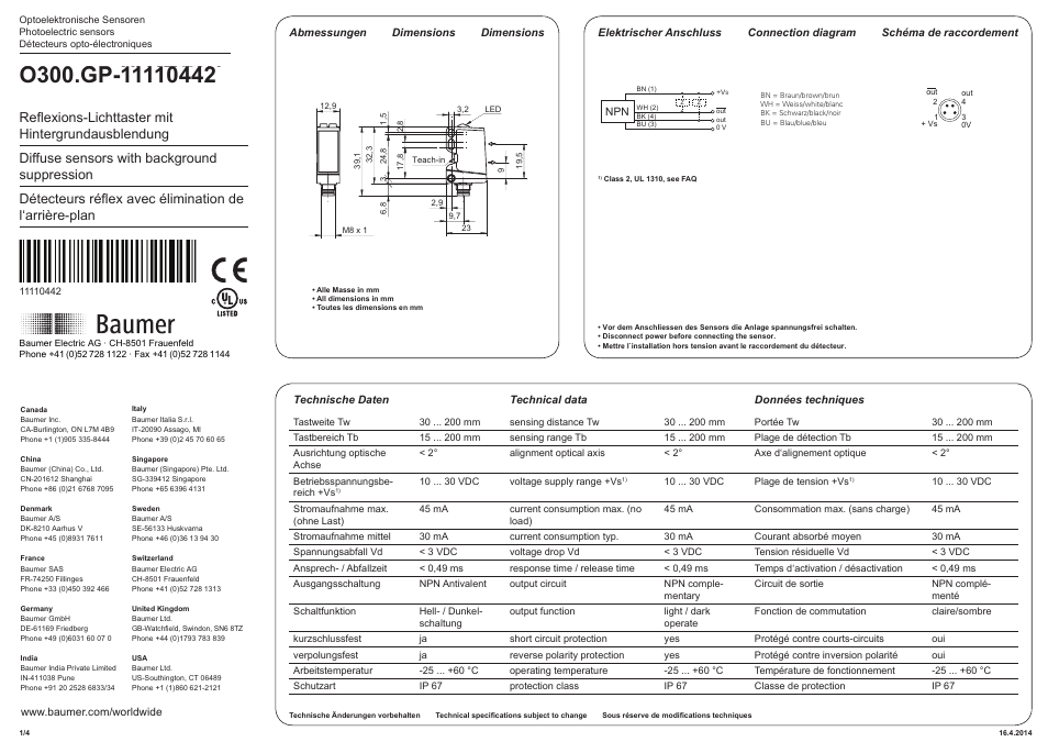 Baumer O300.GP-NV1T.72N User Manual | 4 pages