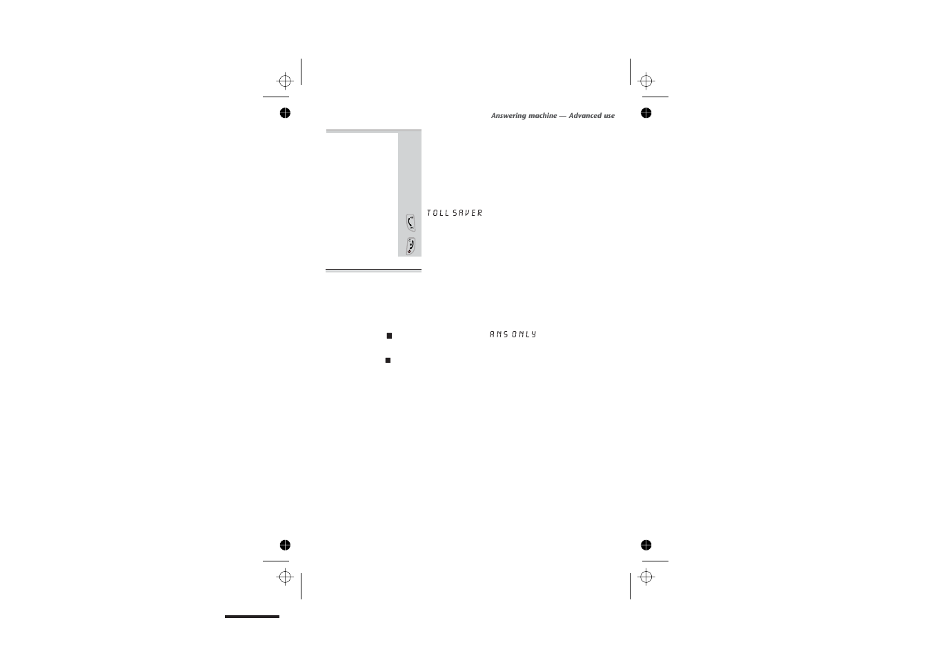 Toll saver 37, When the memory is full 37, Default setting on tam 37 | Binatone SYMPHONY 2210 User Manual | Page 41 / 57