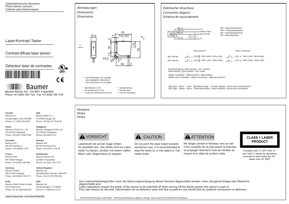 Baumer OZDM 16P1901 User Manual | 2 pages