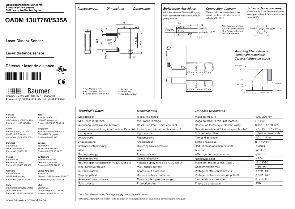 Baumer OADM 13U7760/S35A User Manual | 6 pages