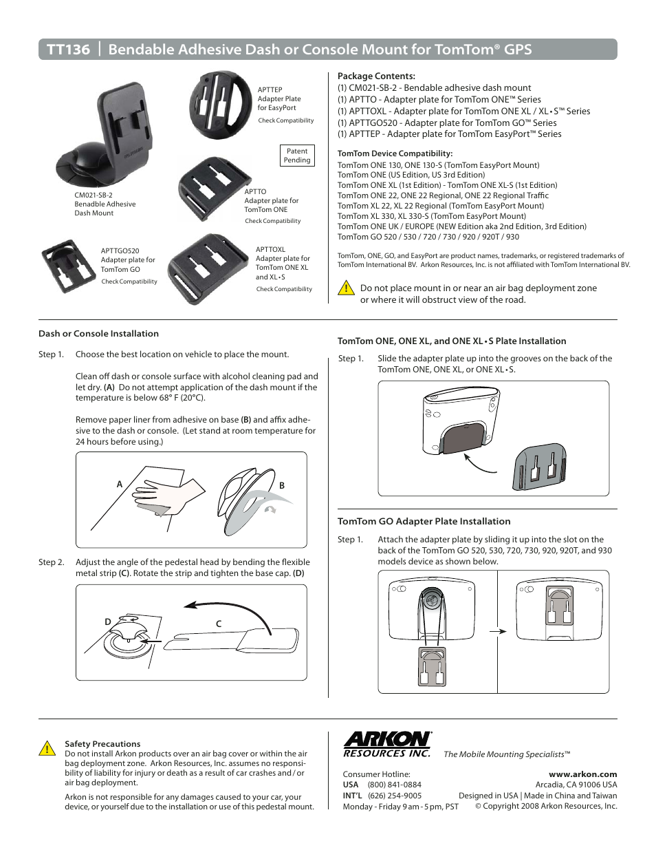 Arkon TT136 User Manual | 2 pages