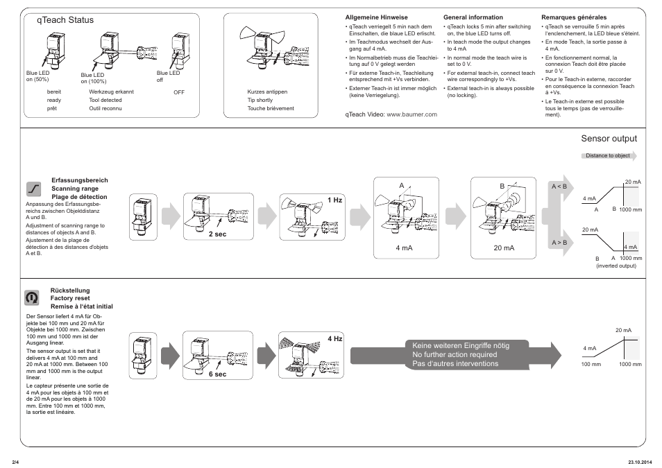 Qteach status, Sensor output | Baumer U500.DA0-IA1B.72O User Manual | Page 2 / 4