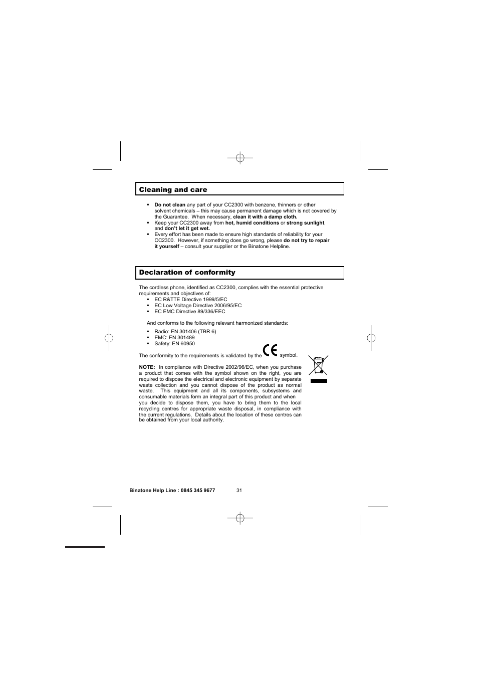 Binatone 2300 User Manual | Page 33 / 35