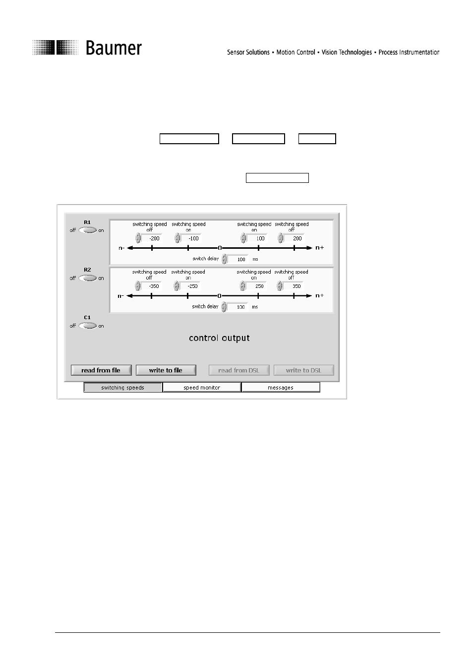 3 main window, 1 register: switching speeds, Main window | Register: switching speeds | Baumer Speed switches DSL User Manual | Page 13 / 22