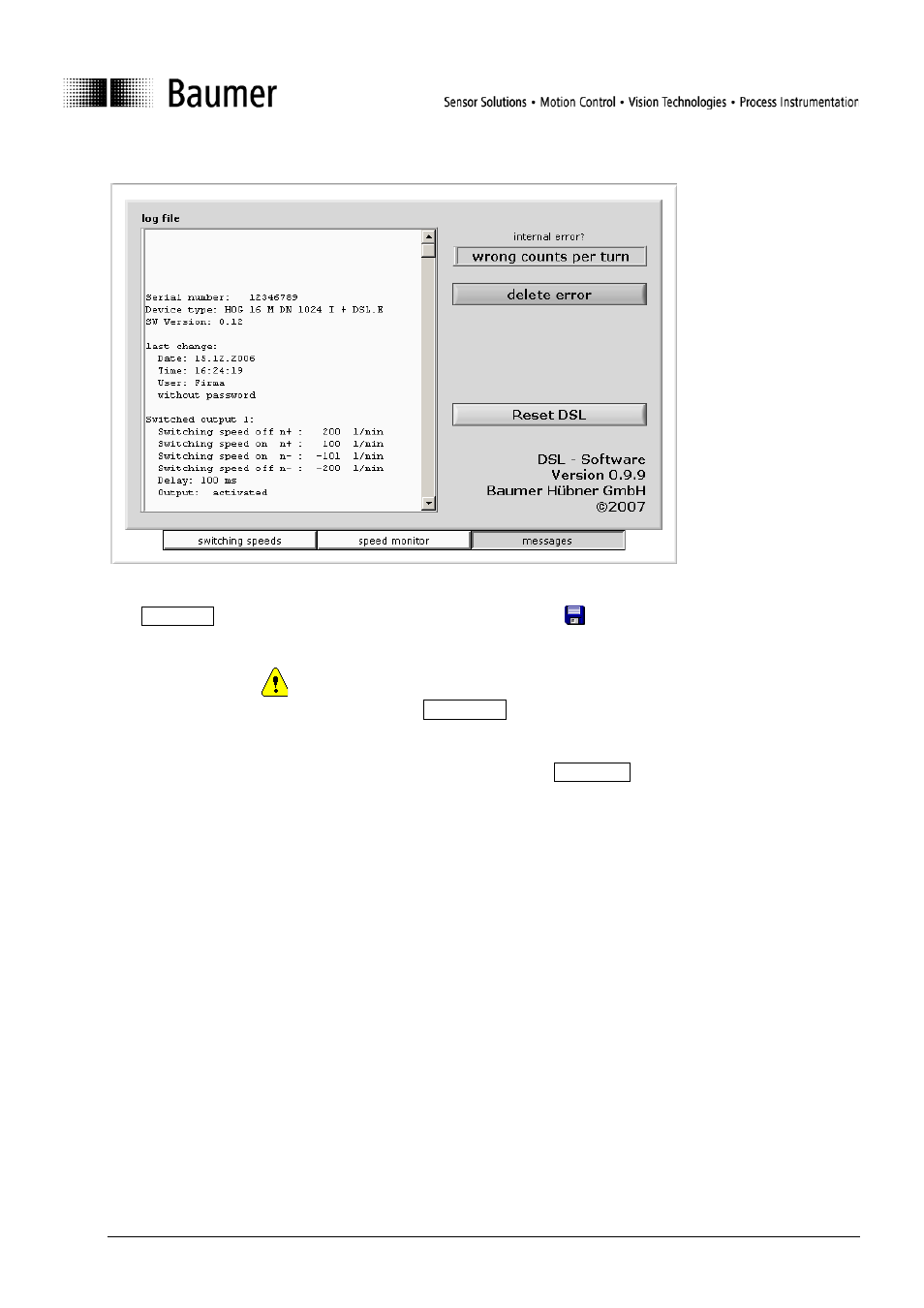 3 register: messages, Register: messages | Baumer Speed switches DSL User Manual | Page 16 / 22