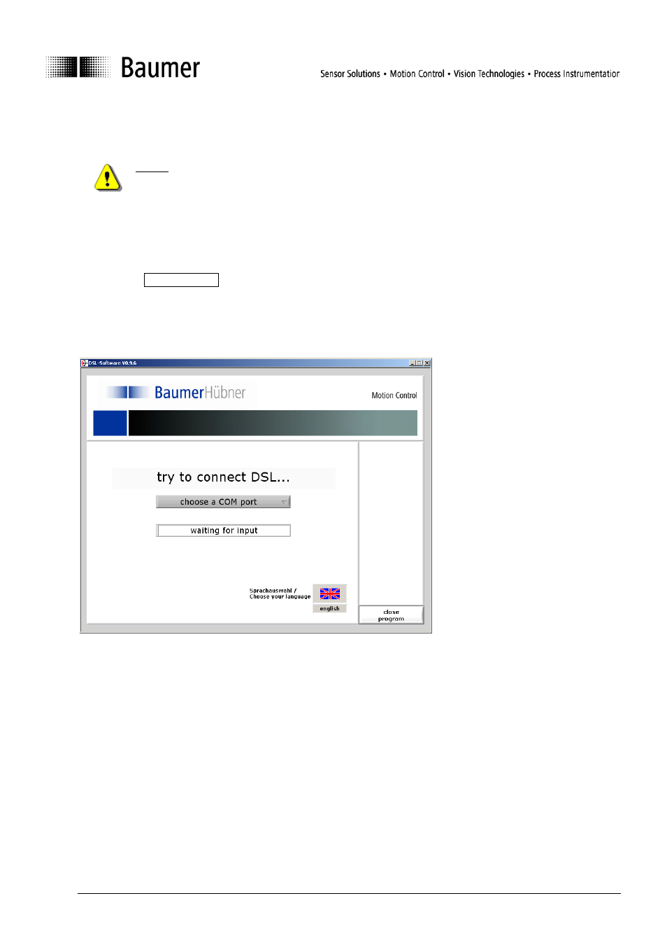 5 first program start, 1 language setting, First program start | Language setting | Baumer Speed switches DSL User Manual | Page 7 / 22