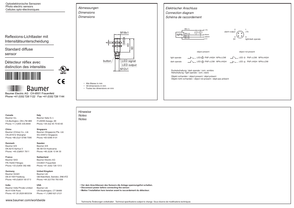 Baumer FZAM 18N6460/S14 User Manual | 2 pages