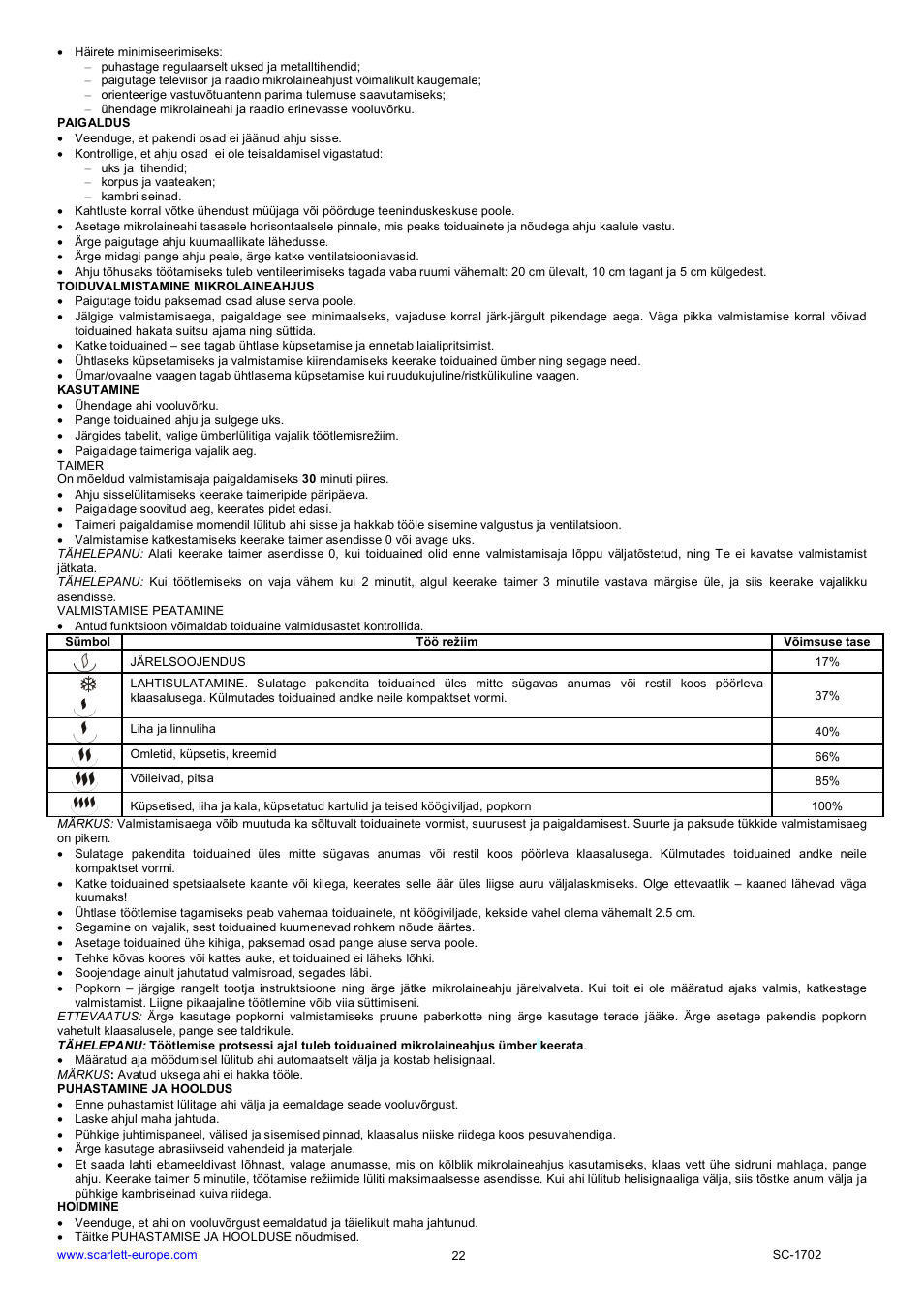 Scarlett SC-1702 User Manual | Page 22 / 35