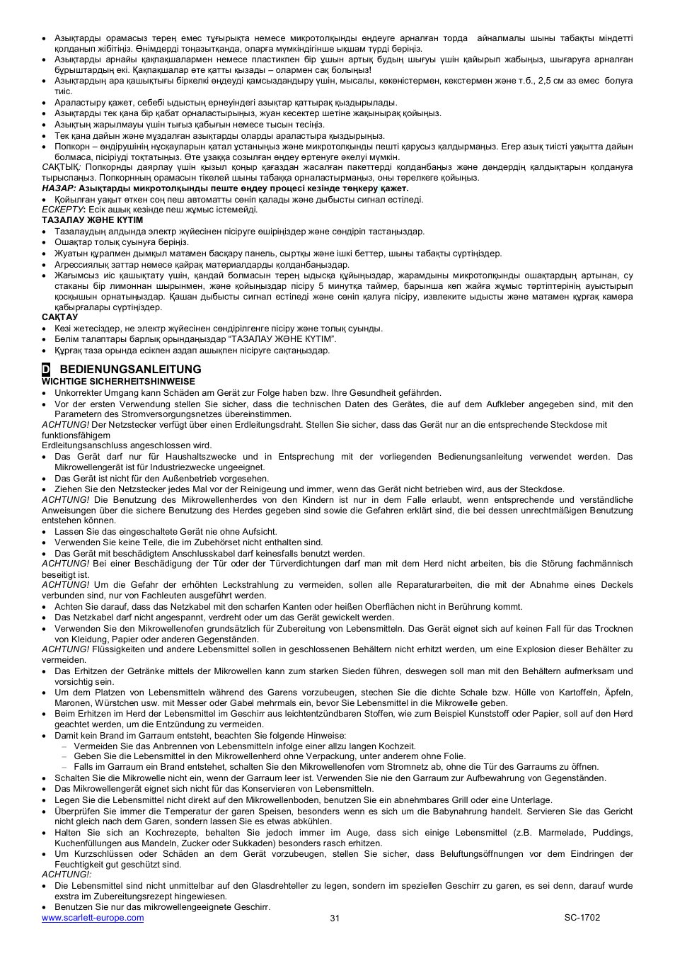 Dbedienungsanleitung | Scarlett SC-1702 User Manual | Page 31 / 35