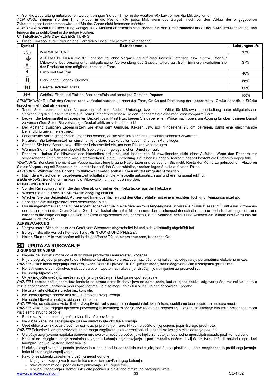 Cr uputa za rukovanje | Scarlett SC-1702 User Manual | Page 33 / 35