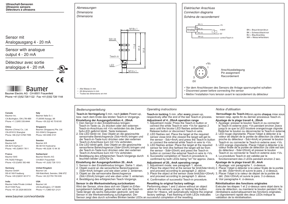 Baumer UNAR 18I6912/S14G User Manual | 2 pages