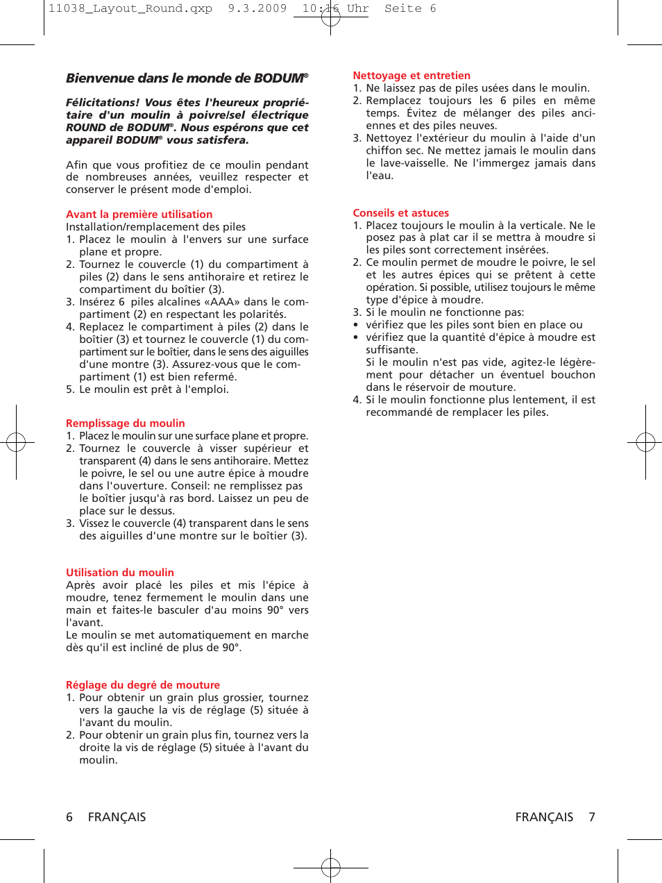 Bienvenue dans le monde de bodum | Bodum 11038 User Manual | Page 5 / 11