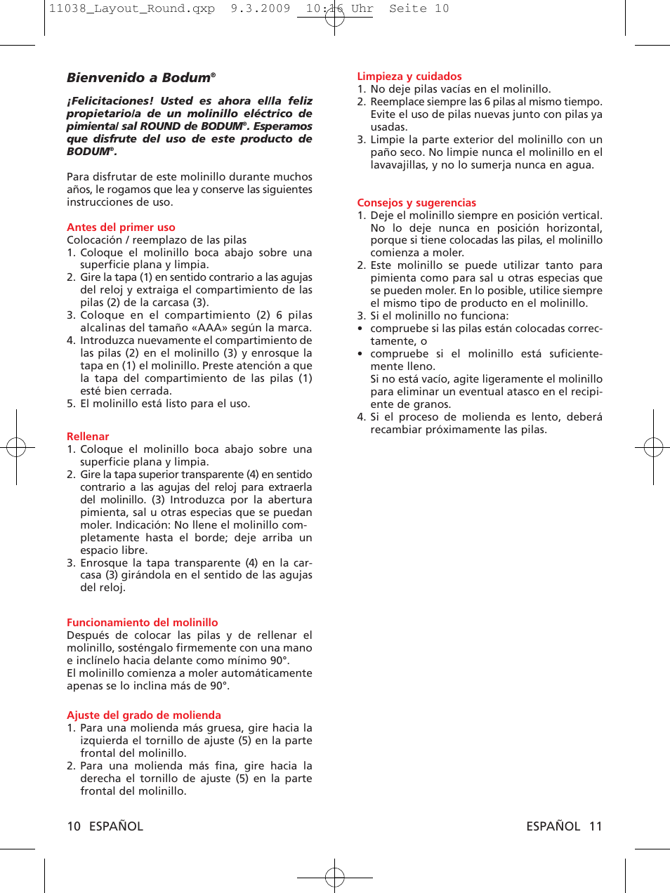 Bienvenido a bodum | Bodum 11038 User Manual | Page 7 / 11