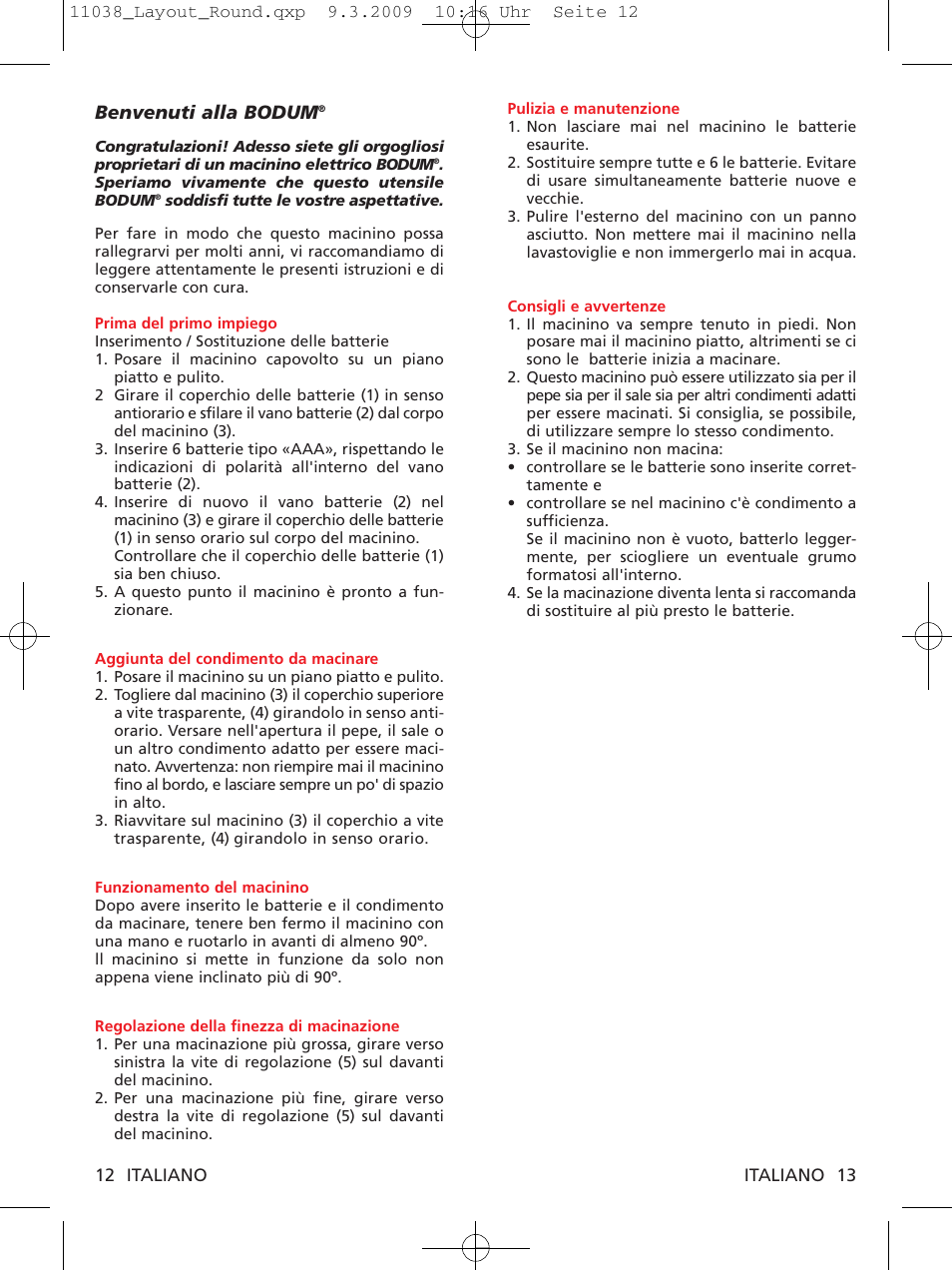 Benvenuti alla bodum | Bodum 11038 User Manual | Page 8 / 11