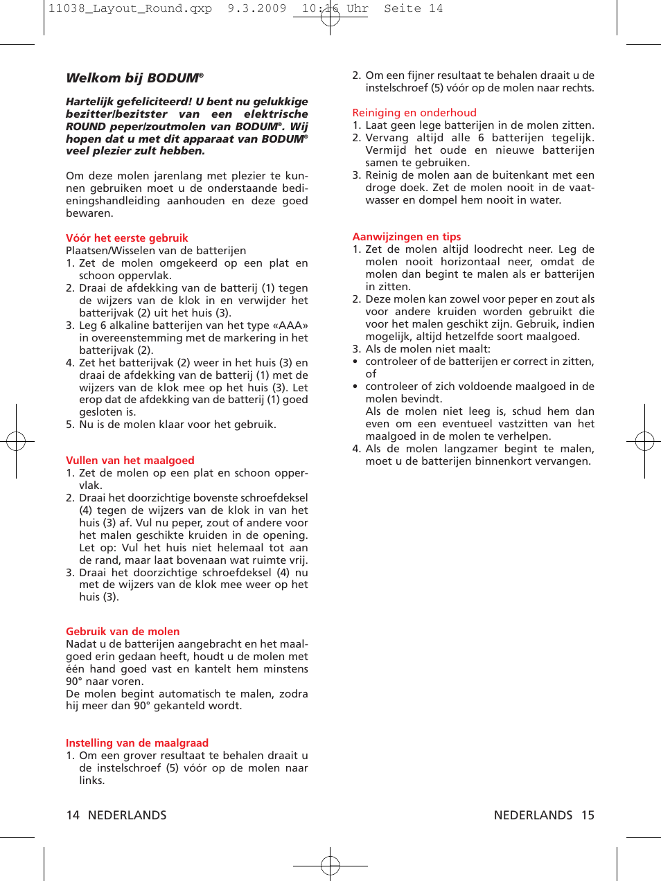 Welkom bij bodum | Bodum 11038 User Manual | Page 9 / 11