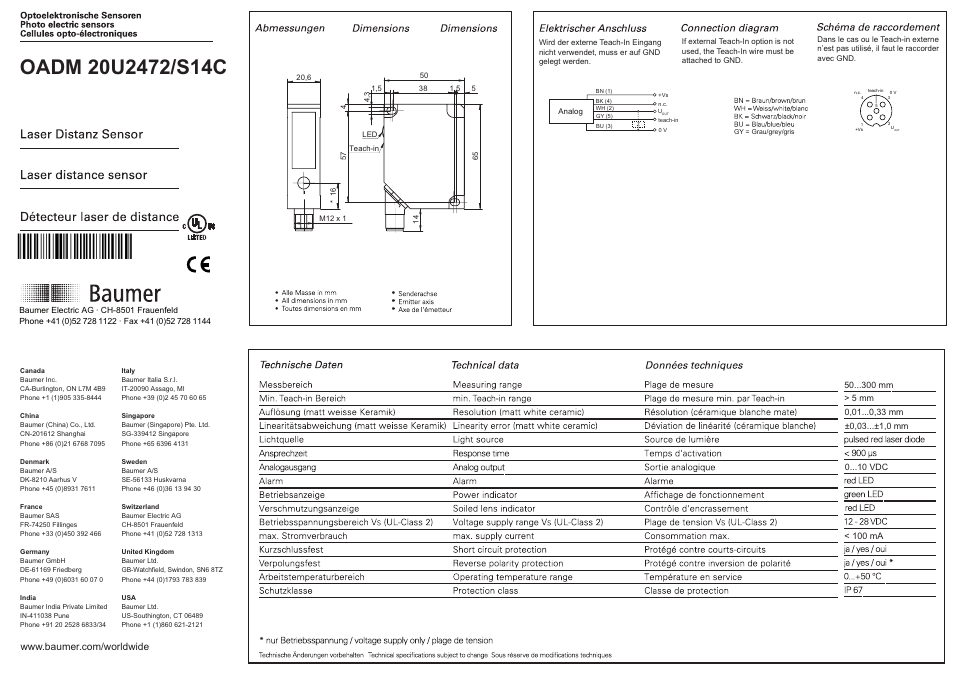 Baumer OADM 20U2472/S14C User Manual | 4 pages