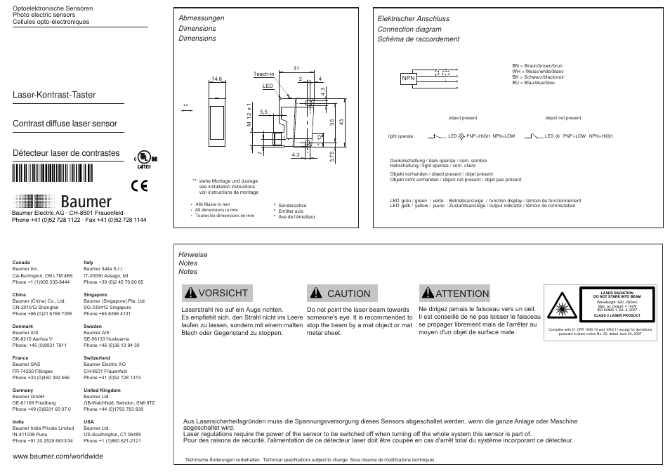 Baumer OZDK 14N1901/S14 User Manual | 2 pages