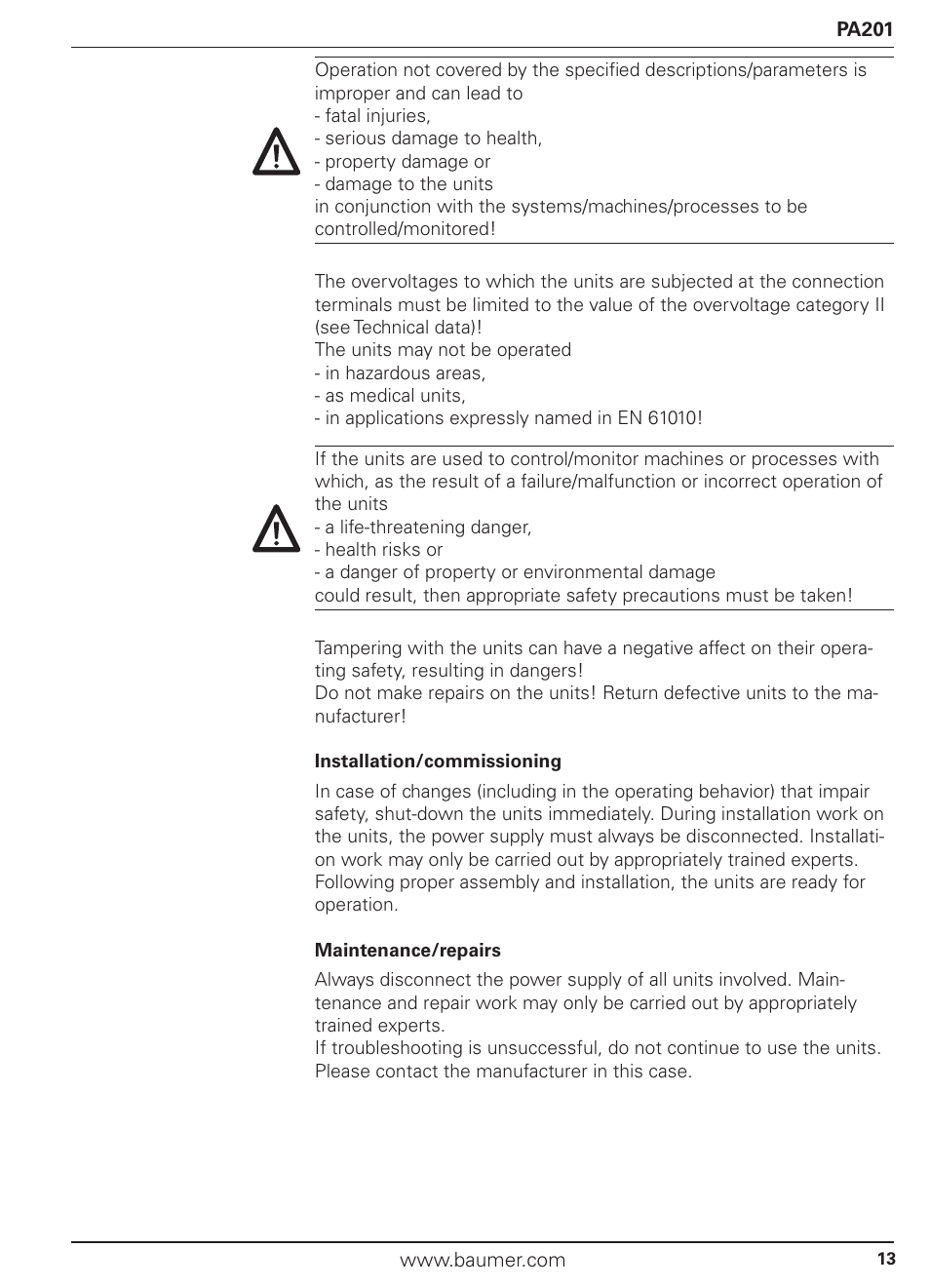 Baumer PA201 User Manual | Page 13 / 29