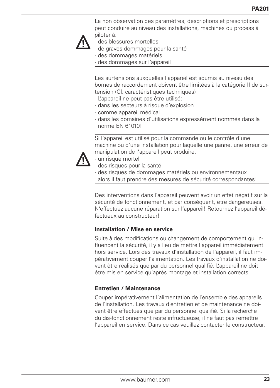 Baumer PA201 User Manual | Page 23 / 29