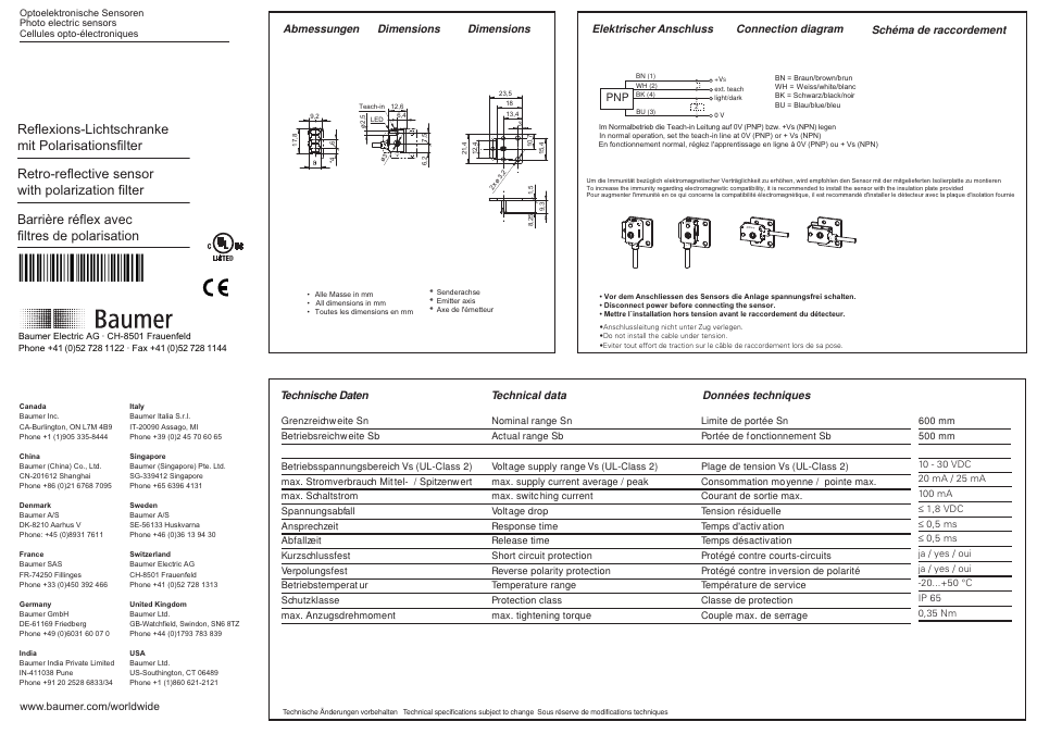 Baumer FPCK 07P6901/KS35A User Manual | 2 pages