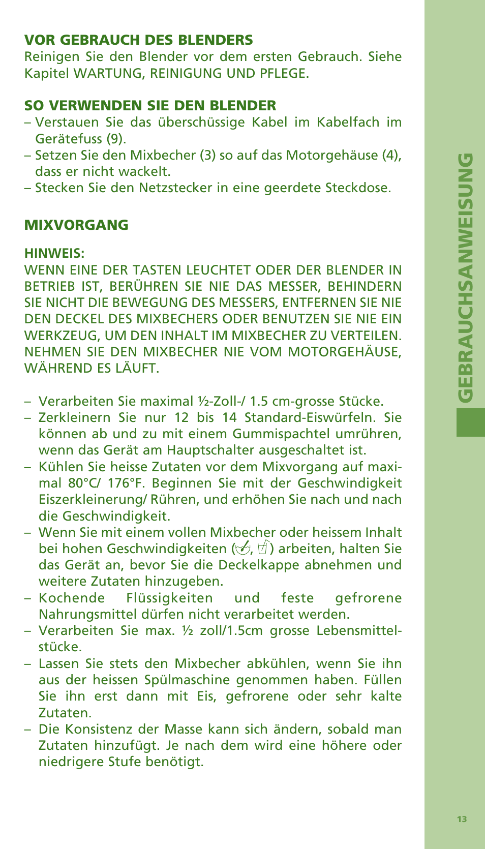 Ge b ra u ch s an w ei su ng | Bodum Bistro 11303 User Manual | Page 14 / 96