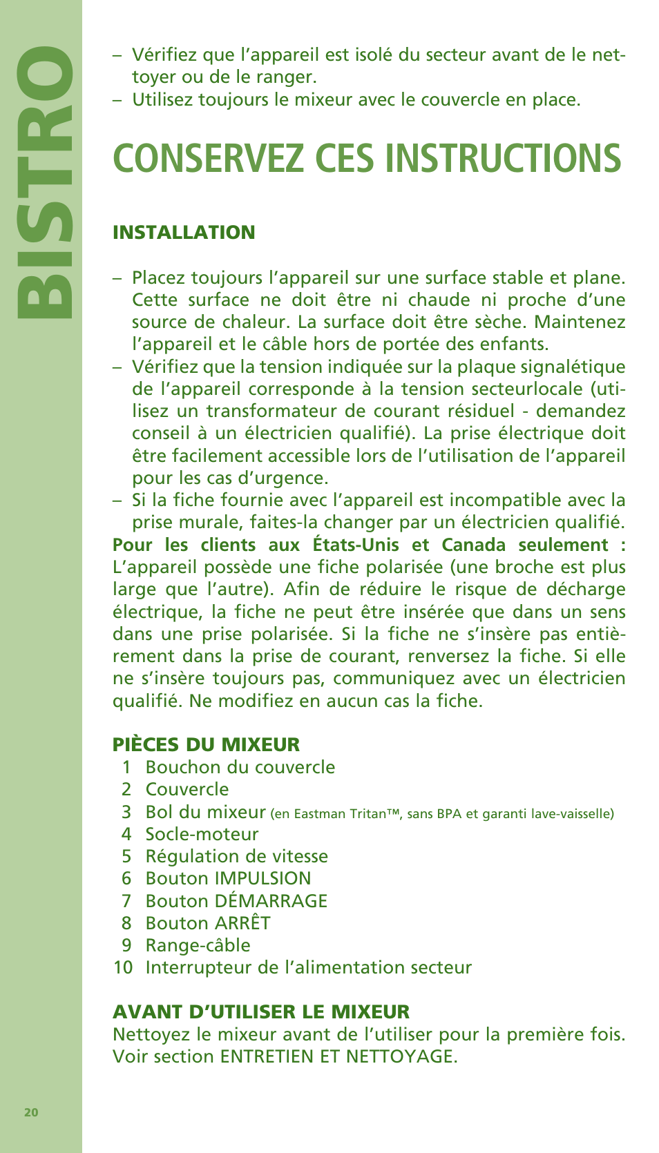 Bis tro, Conservez ces instructions | Bodum Bistro 11303 User Manual | Page 21 / 96