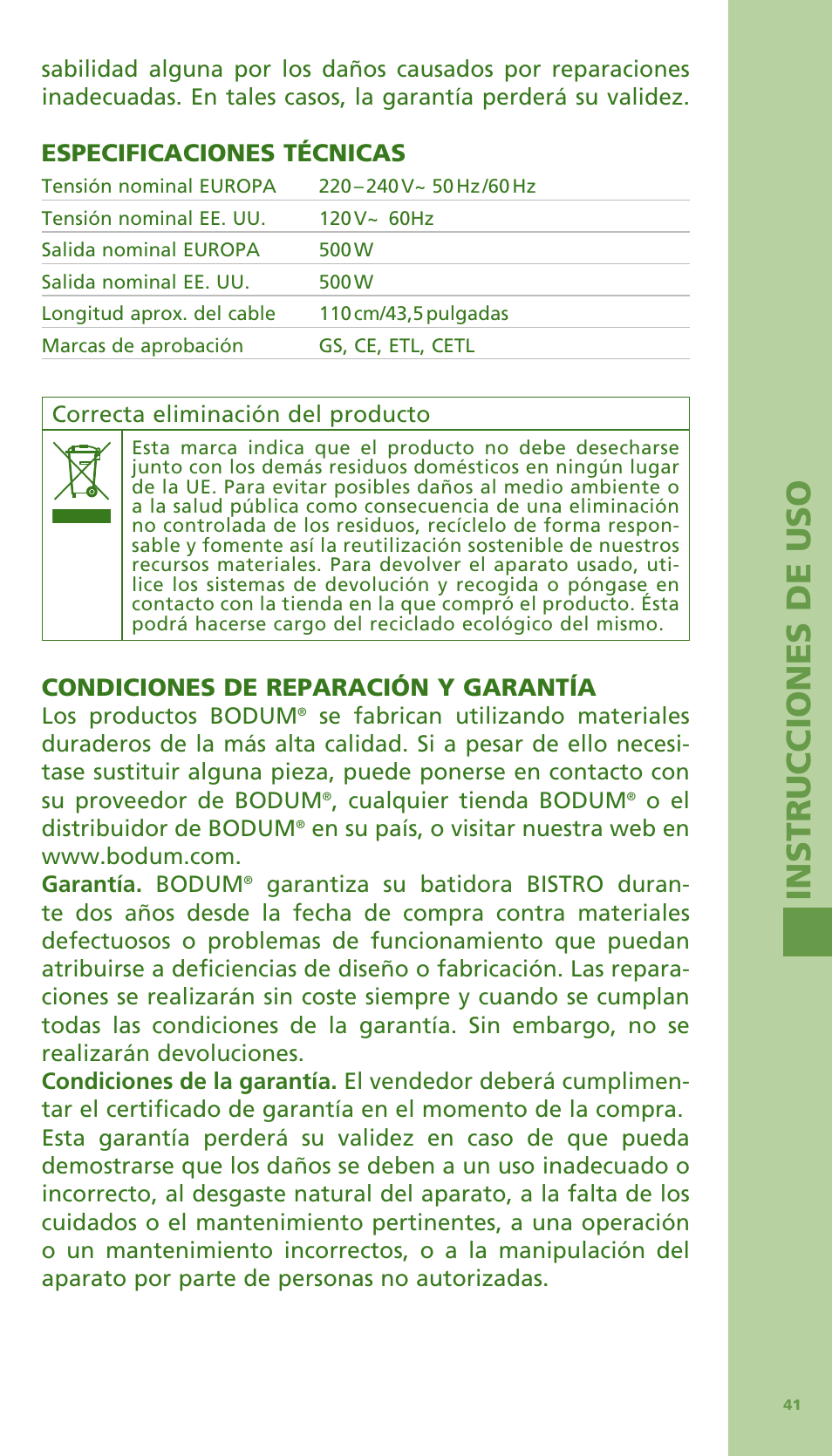Bodum Bistro 11303 User Manual | Page 42 / 96
