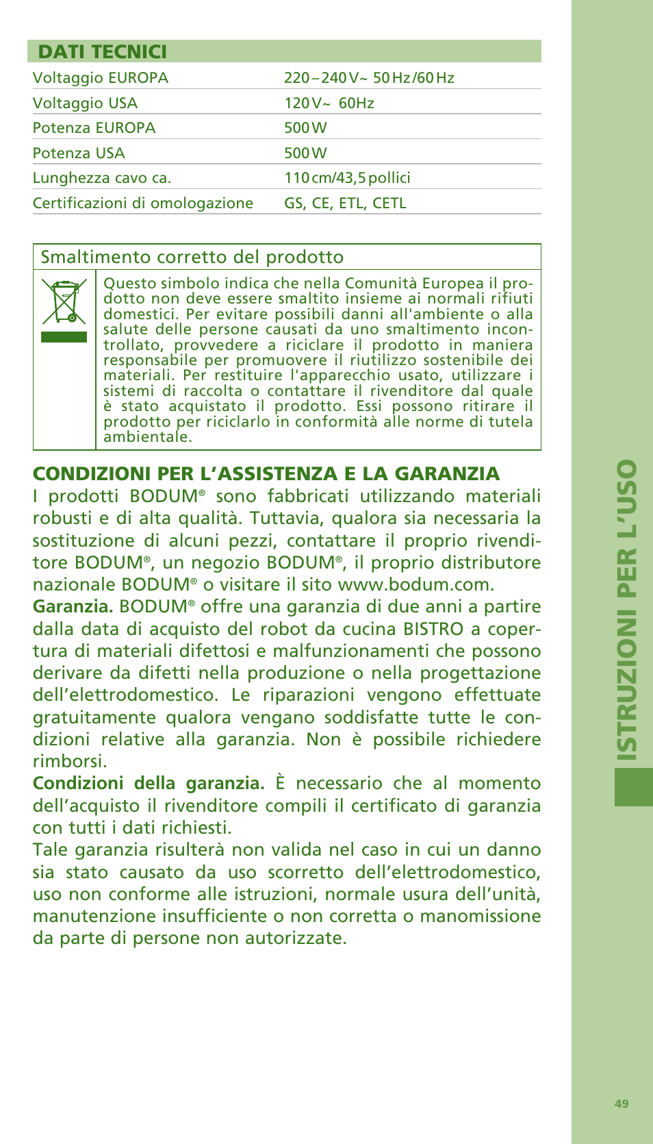 Is tr u zioni per l ’us o | Bodum Bistro 11303 User Manual | Page 50 / 96