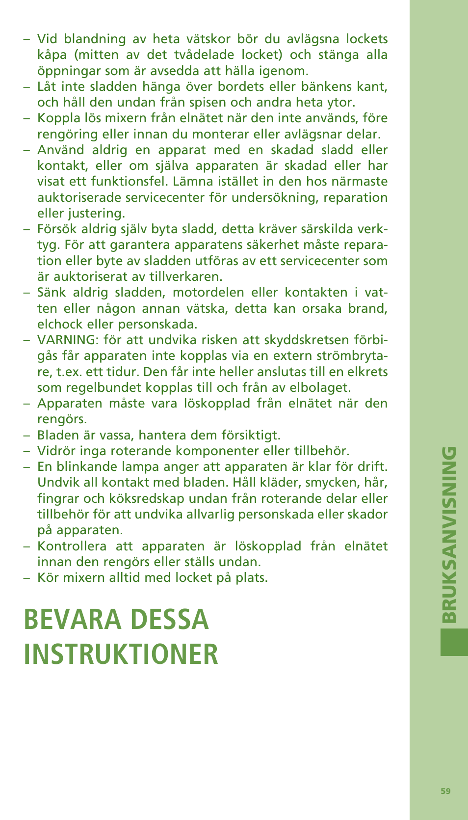 Bevara dessa instruktioner | Bodum Bistro 11303 User Manual | Page 60 / 96