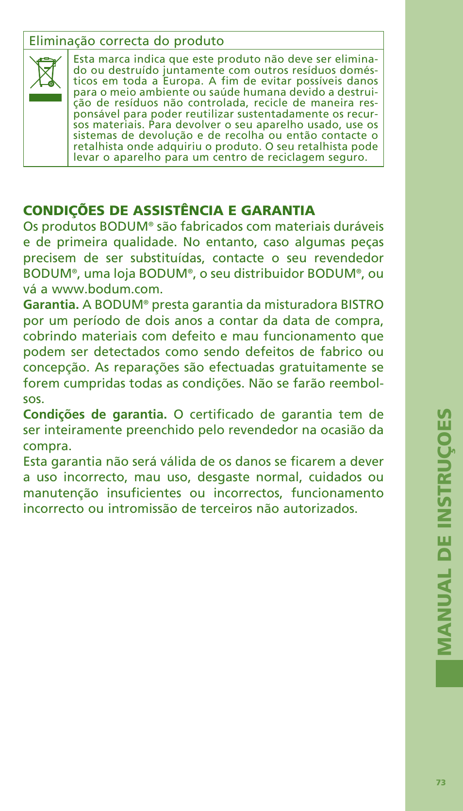 Man u al de in s tr uç oe s | Bodum Bistro 11303 User Manual | Page 74 / 96