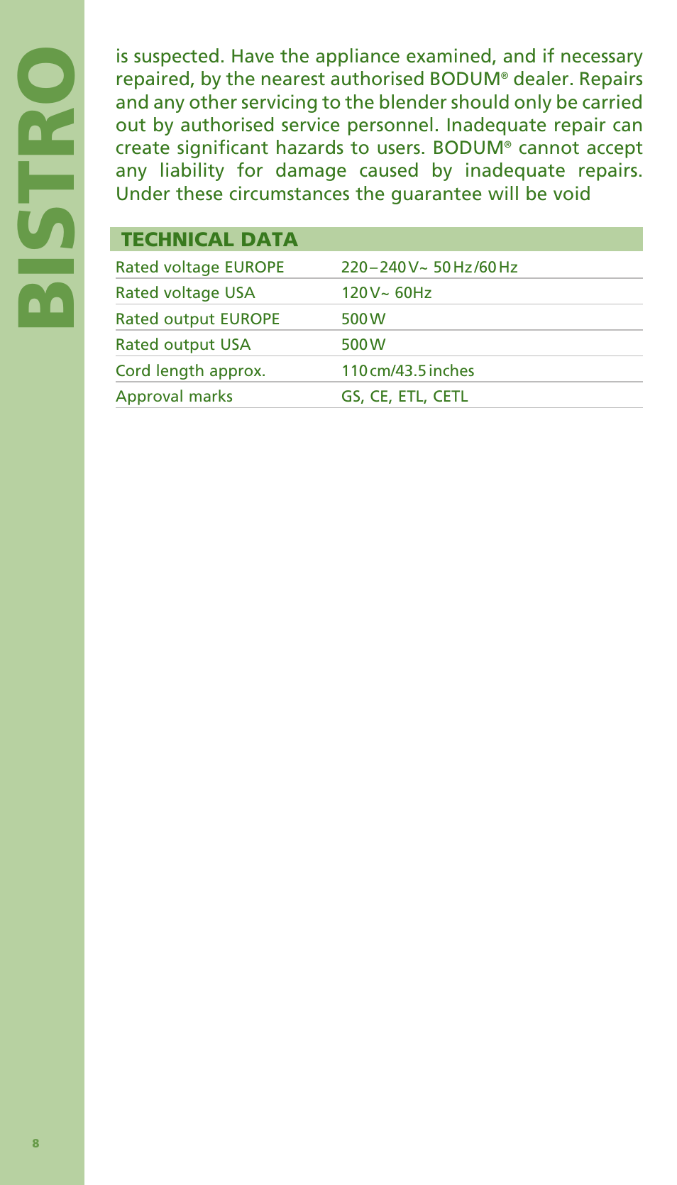 Bis tro | Bodum Bistro 11303 User Manual | Page 9 / 96