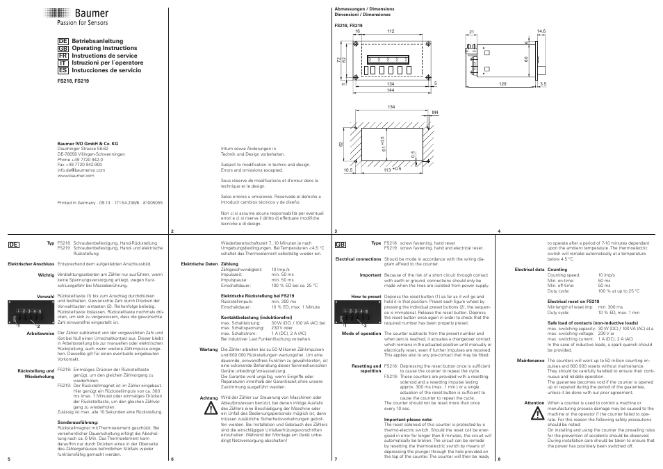 Baumer FS219 counter User Manual | 2 pages