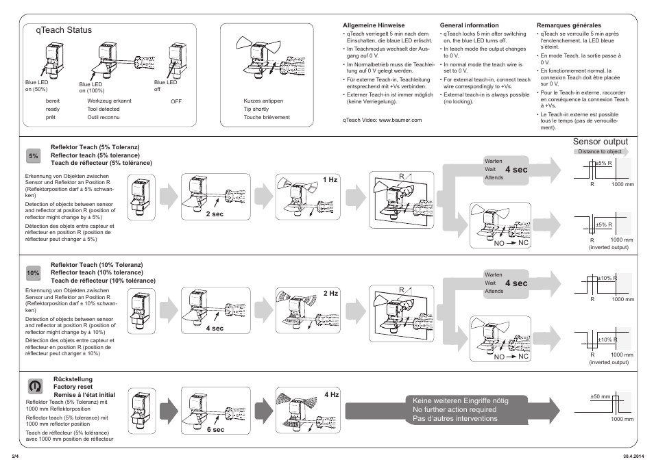 Qteach status, 4 sec, Sensor output | Baumer U500.RA0-GP1B.72O User Manual | Page 2 / 4