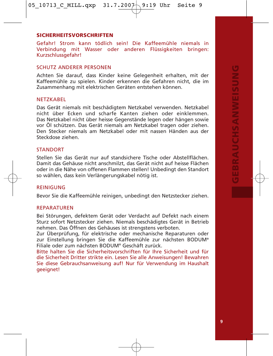 Gebrauchsanweisung | Bodum C-Mill 10713 User Manual | Page 10 / 54