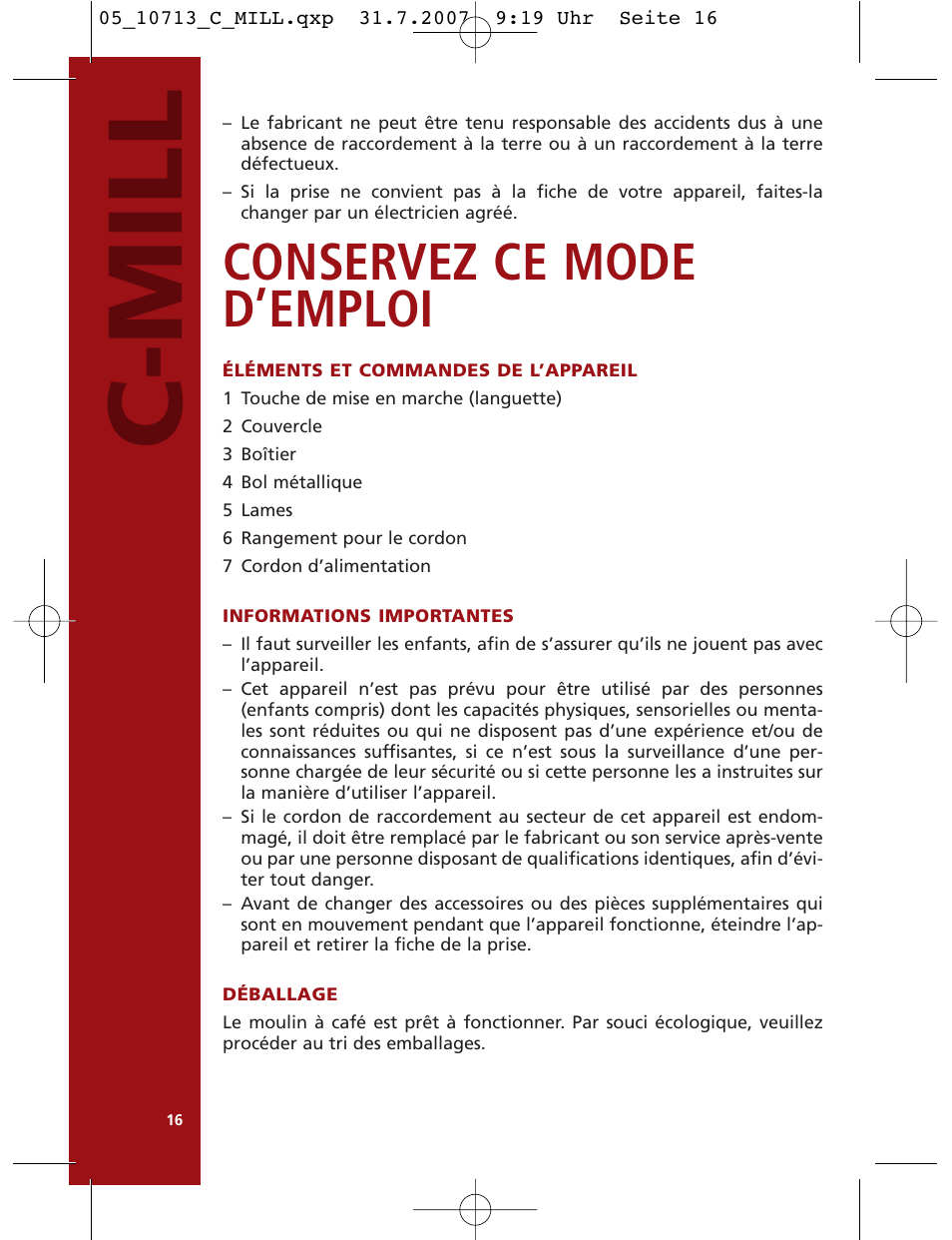 C-mill, Conservez ce mode d’emploi | Bodum C-Mill 10713 User Manual | Page 17 / 54