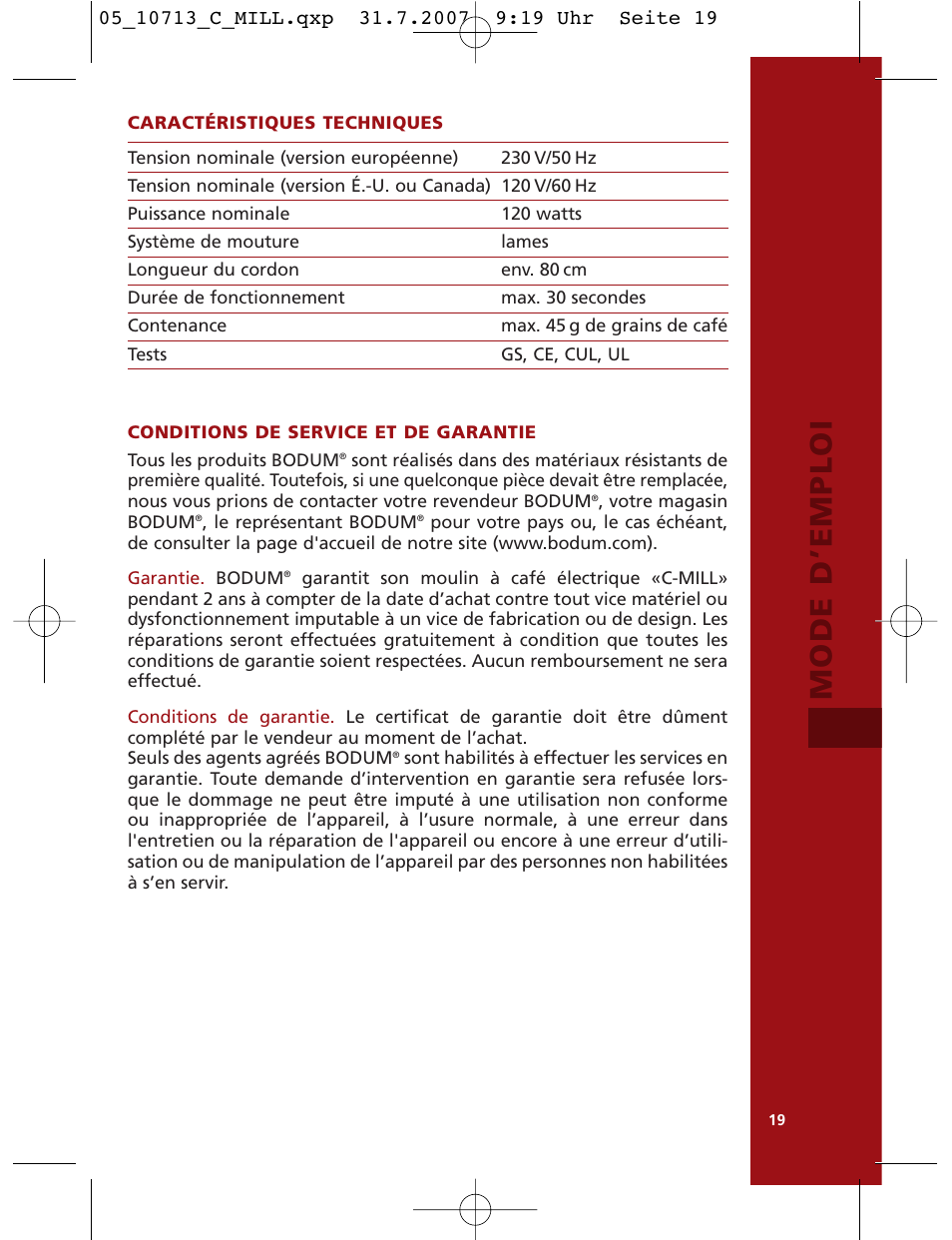 Mode d’emploi | Bodum C-Mill 10713 User Manual | Page 20 / 54