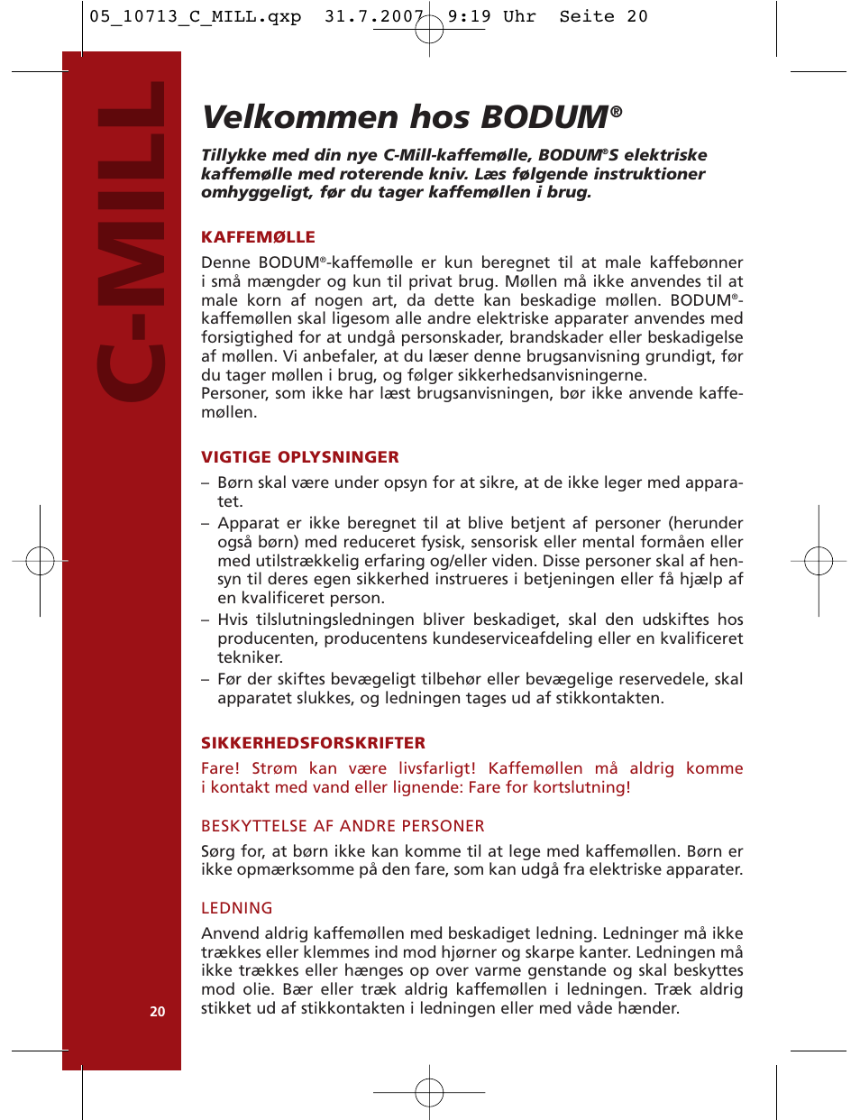 C-mill, Velkommen hos bodum | Bodum C-Mill 10713 User Manual | Page 21 / 54