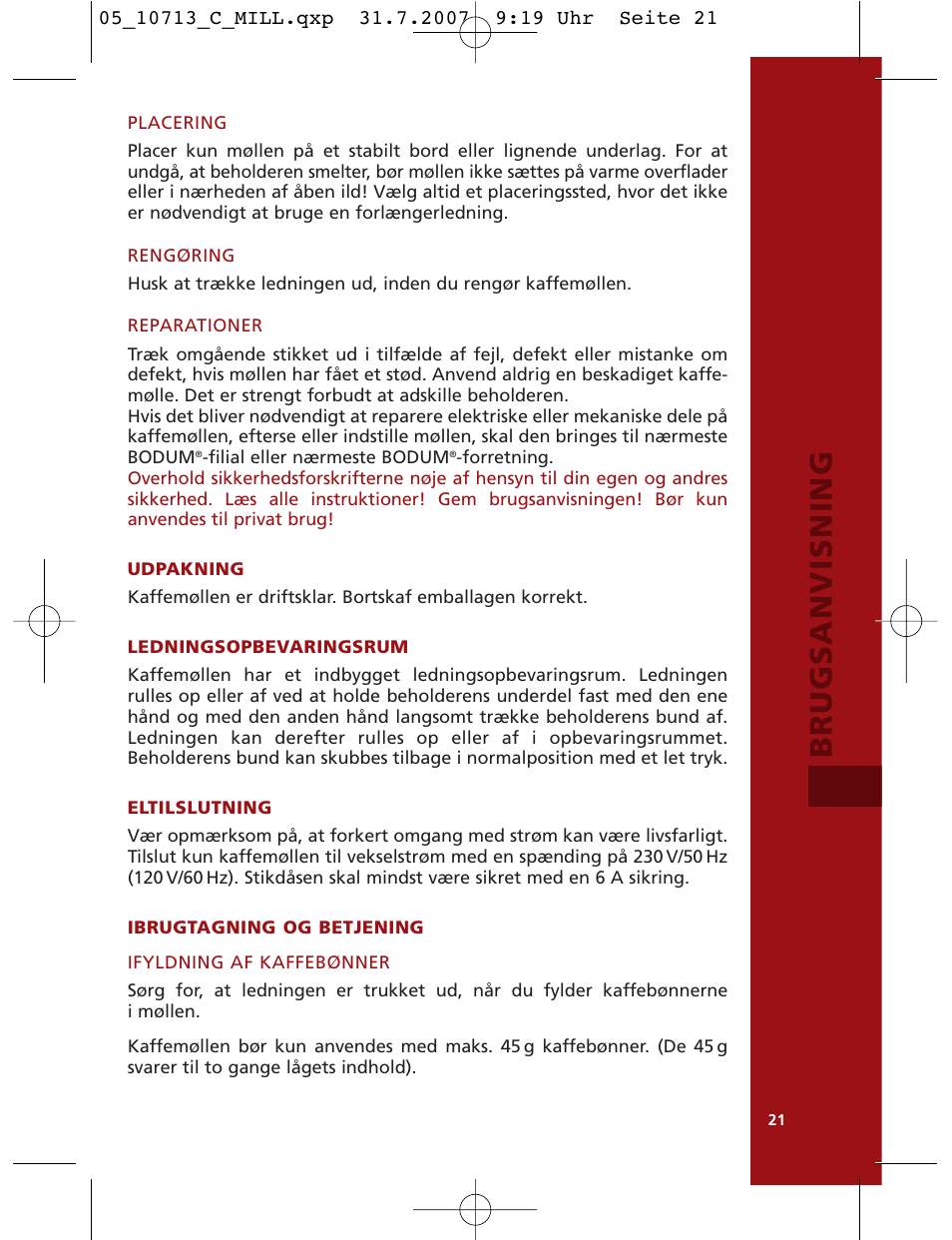 Brugsanvisning | Bodum C-Mill 10713 User Manual | Page 22 / 54