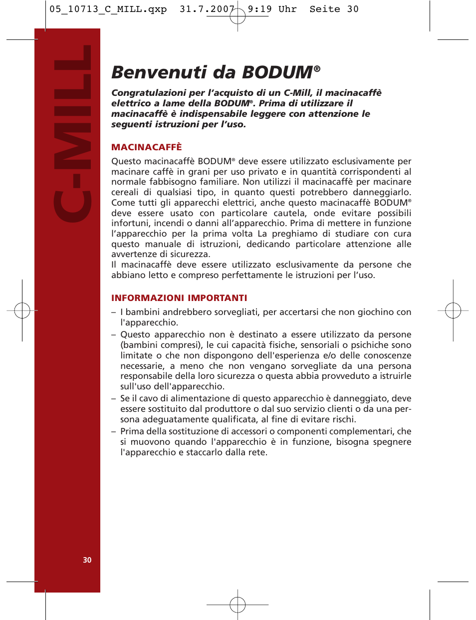 C-mill, Benvenuti da bodum | Bodum C-Mill 10713 User Manual | Page 31 / 54