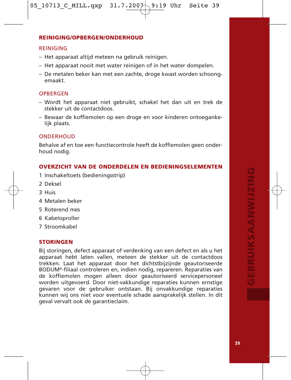 Gebruiksaanwijzing | Bodum C-Mill 10713 User Manual | Page 39 / 54