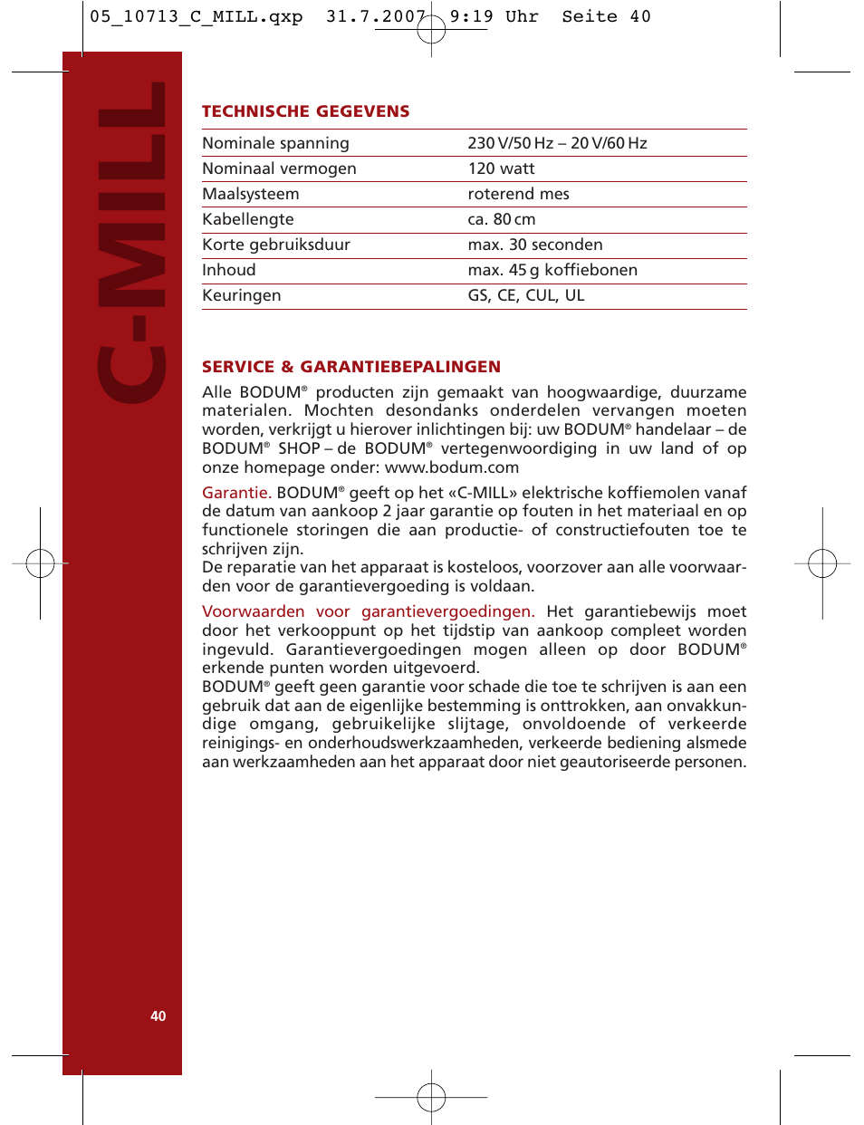 C-mill | Bodum C-Mill 10713 User Manual | Page 40 / 54