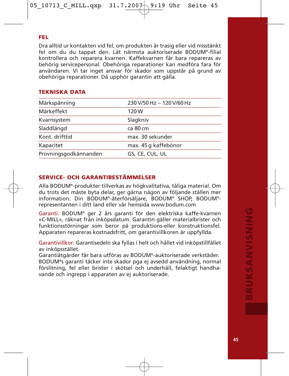 Bruksanvisning | Bodum C-Mill 10713 User Manual | Page 44 / 54