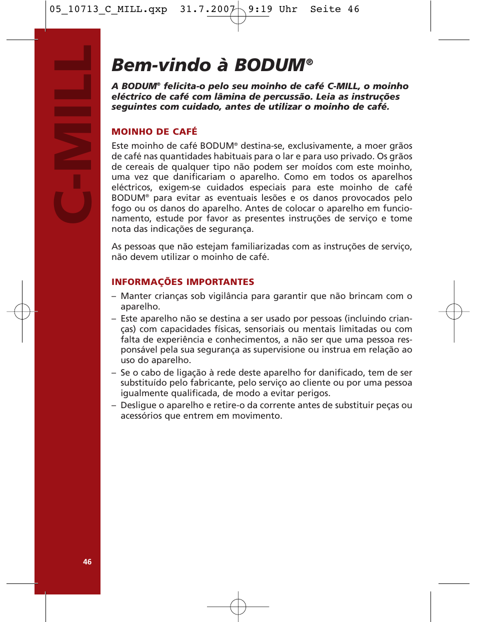 C-mill, Bem-vindo à bodum | Bodum C-Mill 10713 User Manual | Page 45 / 54