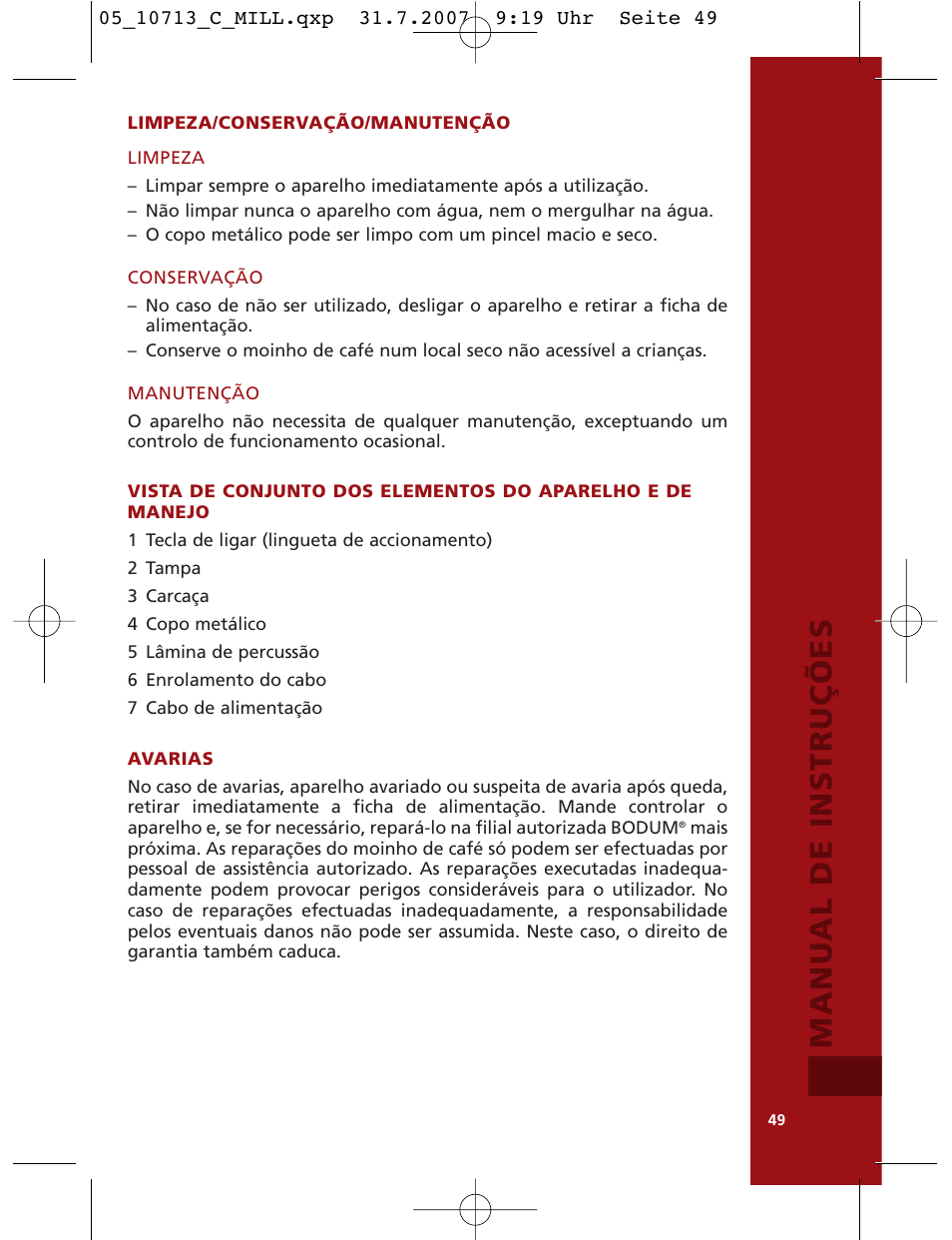 Manual de instruções | Bodum C-Mill 10713 User Manual | Page 48 / 54