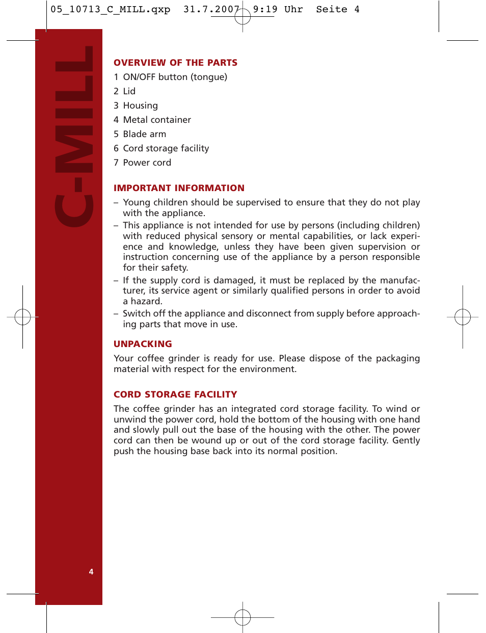 C-mill | Bodum C-Mill 10713 User Manual | Page 5 / 54