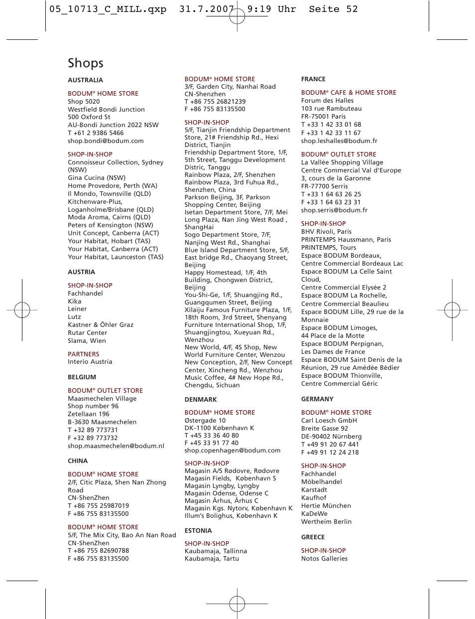 Shops | Bodum C-Mill 10713 User Manual | Page 50 / 54